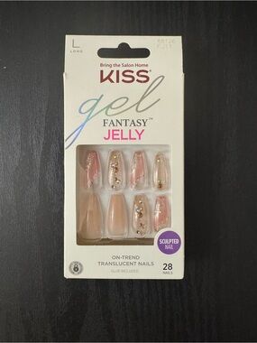 KISS Jelly Translucent Nude Pink Press-On Nails with Gold Accents